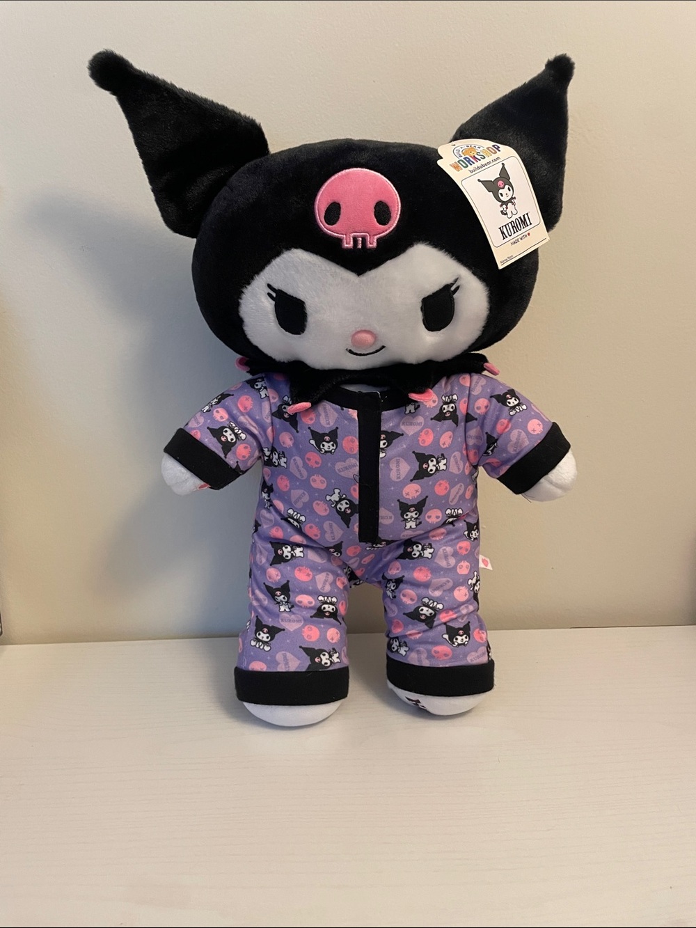 Build-A-Bear Kuromi Plush in Black and Purple Pajamas